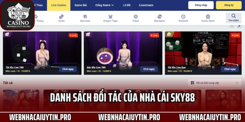 Danh sách đối tác của nhà cái Sky88