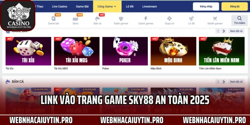 Link vào trang game Sky88 an toàn 2025