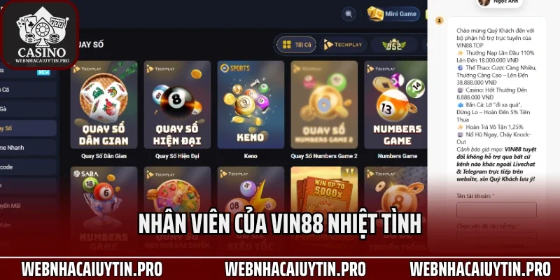 Nhân viên của Vin88 nhiệt tình