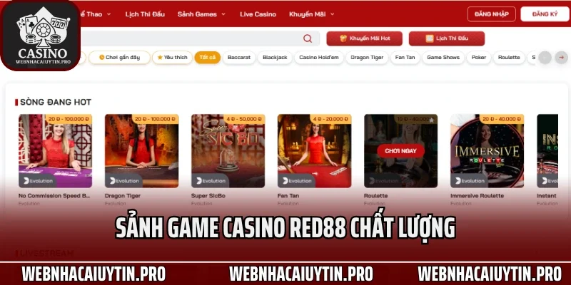 Sảnh game casino RED88 chất lượng